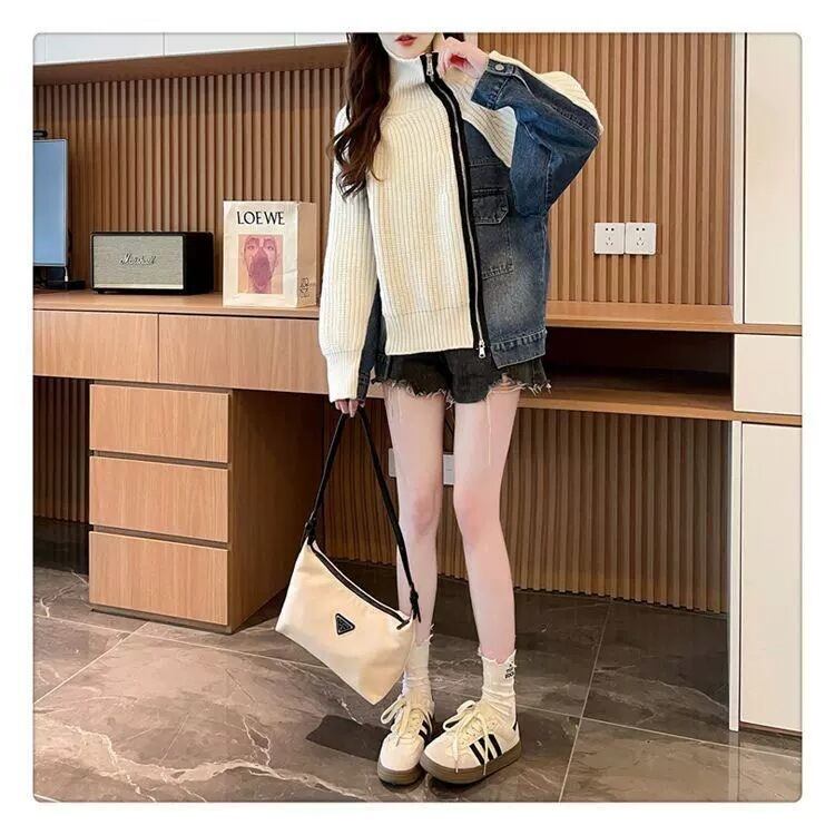 【outer】デニム切り替えニットカーデ　M29333
