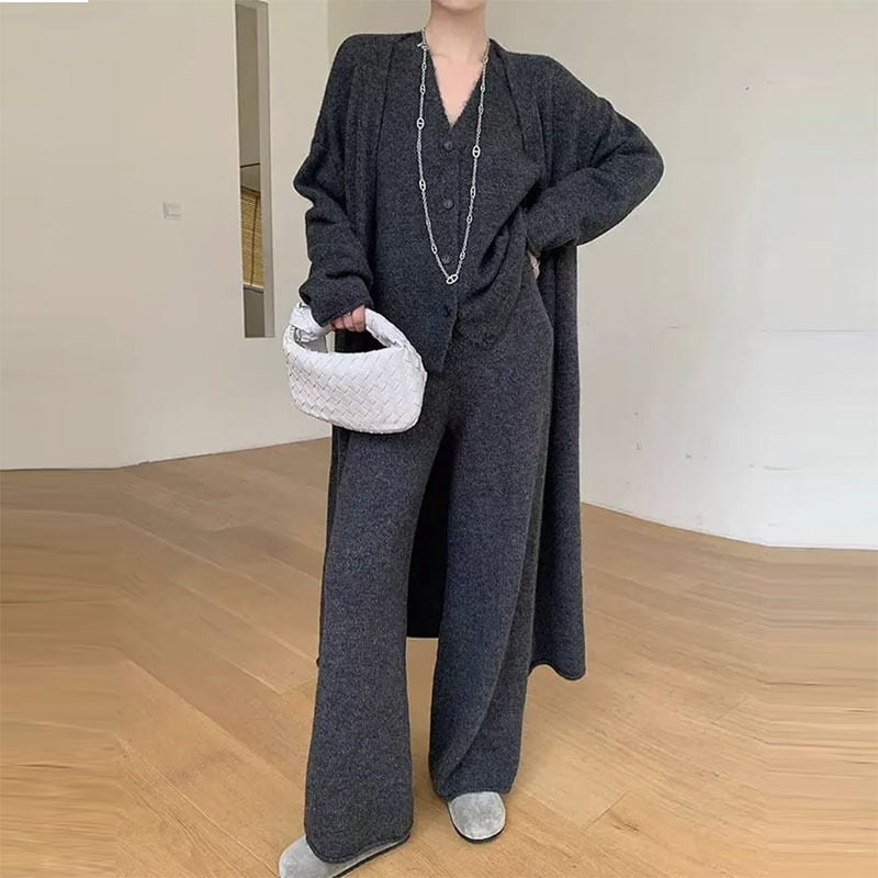 【set】ベスト×ニットカーデ×ワイドパンツ3点セット　M27267