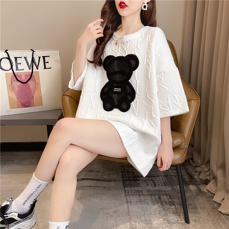 【tops】オシャレ度満点〜2色ラウンドネック半袖配色着回しゆったりTシャツF0156