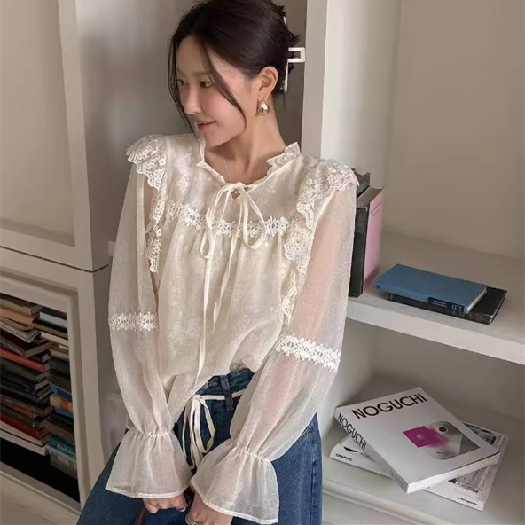 【tops】レース切り替えブラウス　M29768