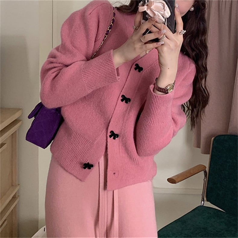 【outer】リボン付きニットカーデ　M25847