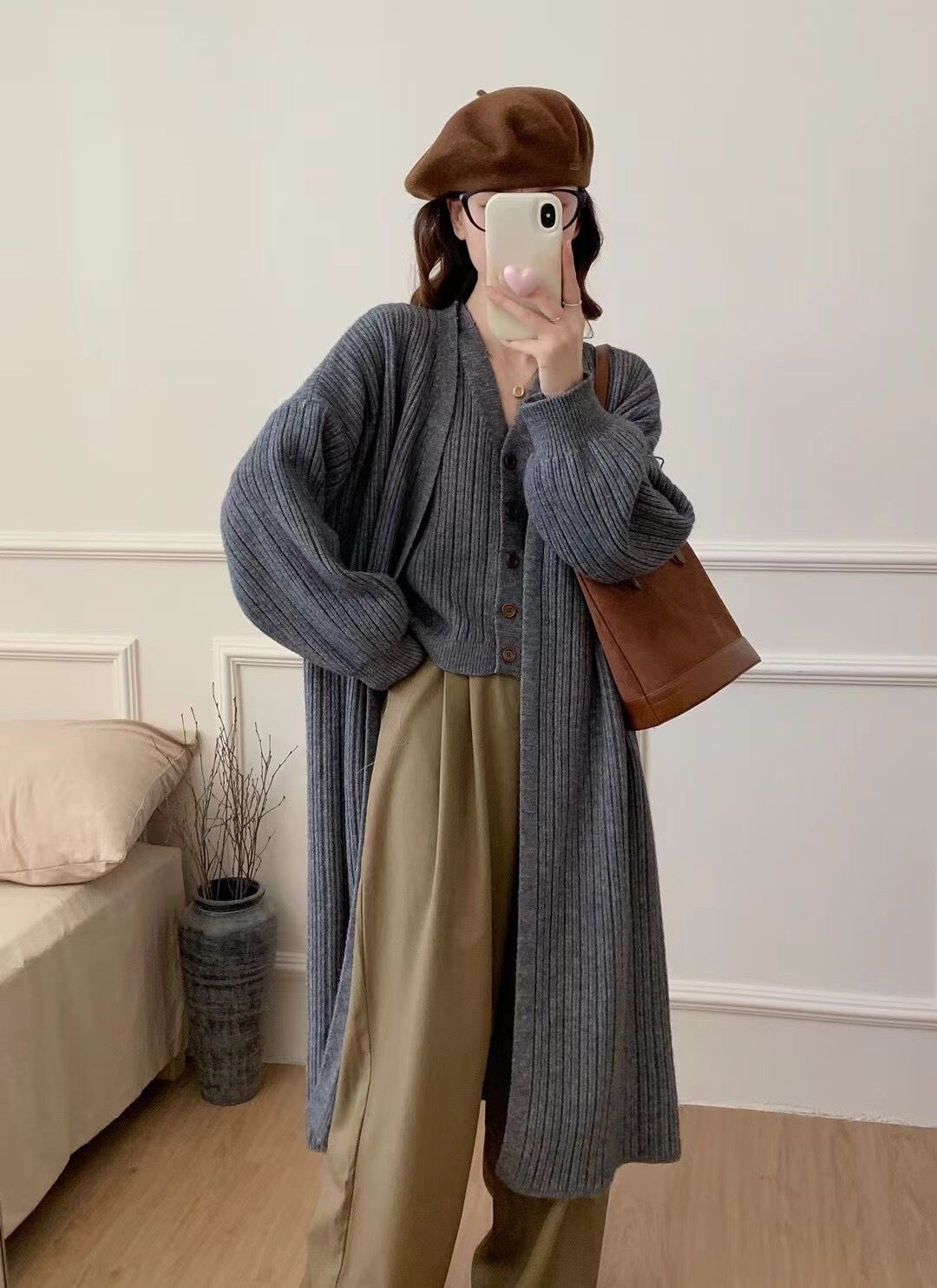 【set】ロング丈ニットカーデ×Vネックベストセット　M26800