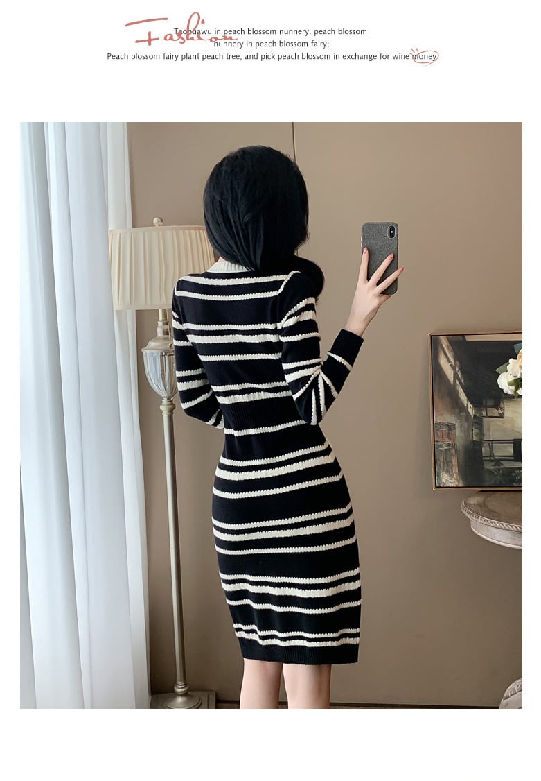【dress】ボーダー柄ニットワンピース　M25353