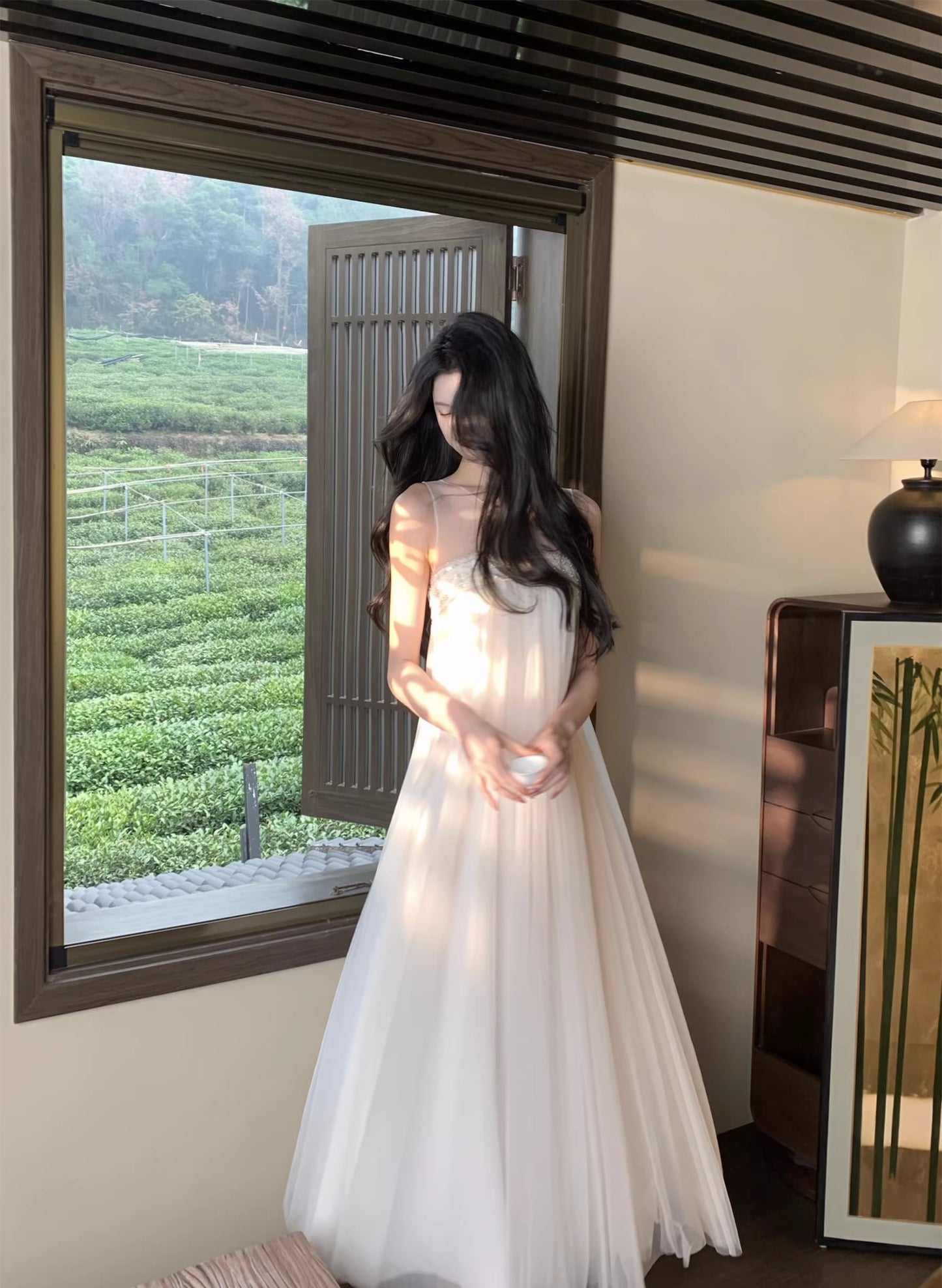 【dress】ノースリーブチュールワンピース Q7966