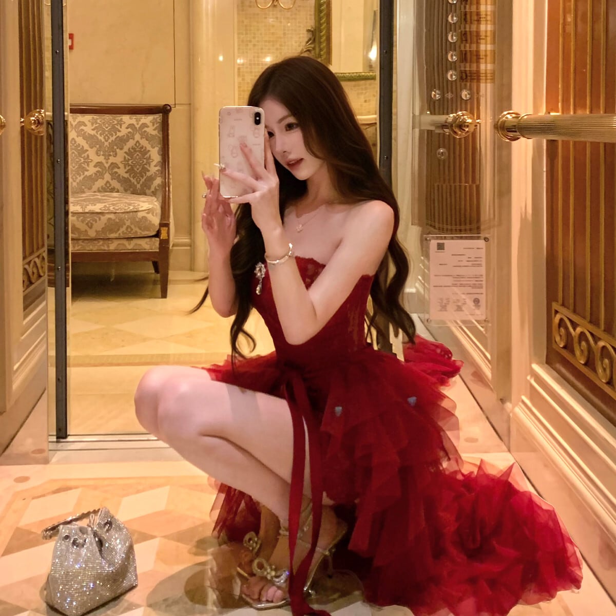 【dress】オフショルレースワンピース×チュールスカートセット　N3506