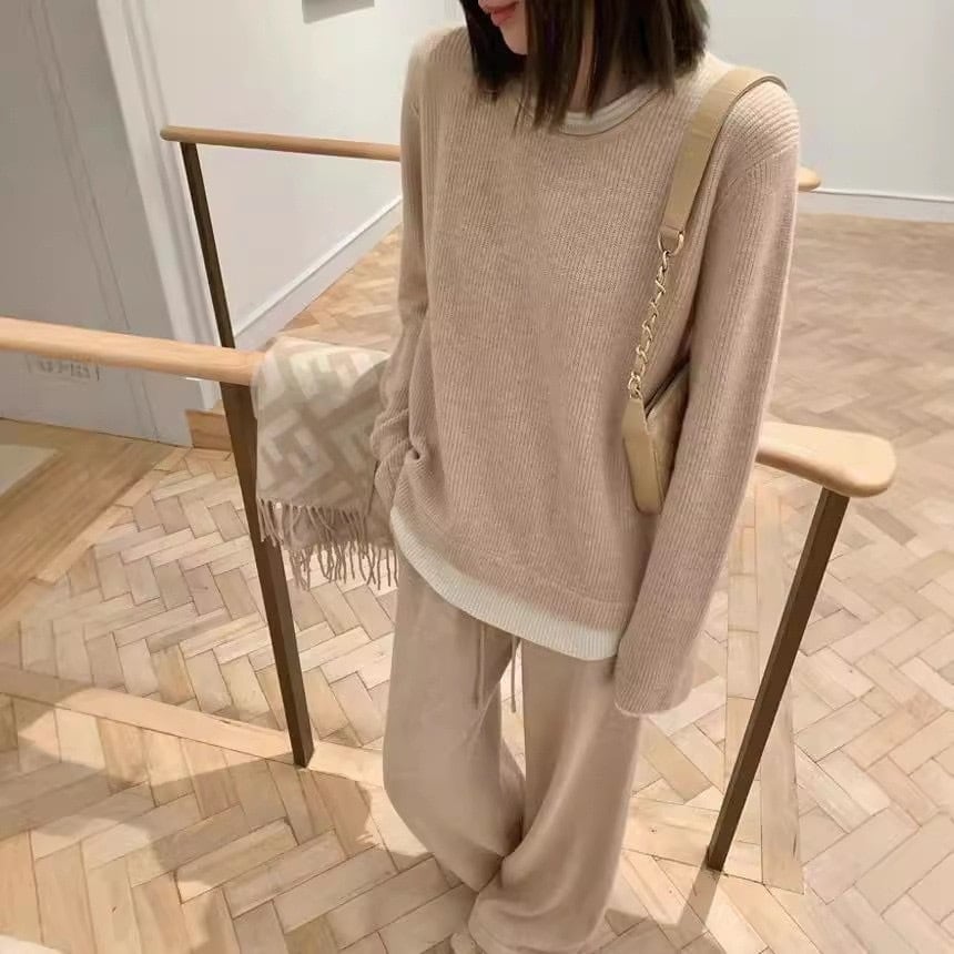 【set】ニットセーター×ワイドパンツセット　M25837