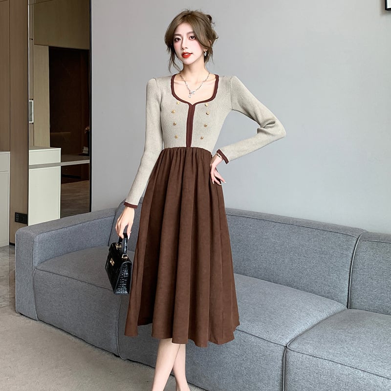 【dress】ニット切り替えワンピース　M25352