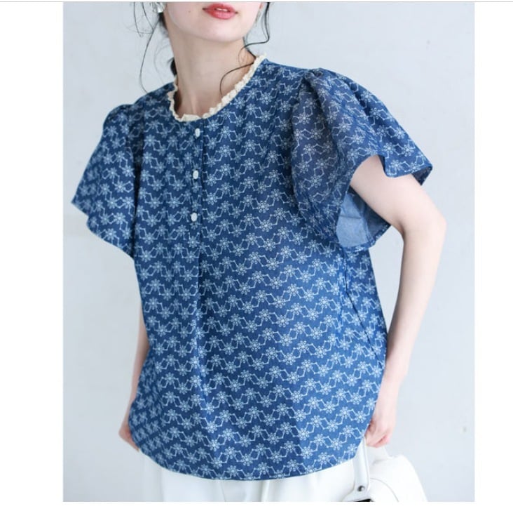 【tops】デニムプリントトップス　M30192