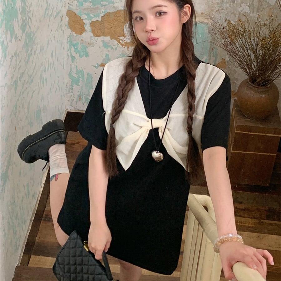 【dress】リボン付きワンピース　M25038