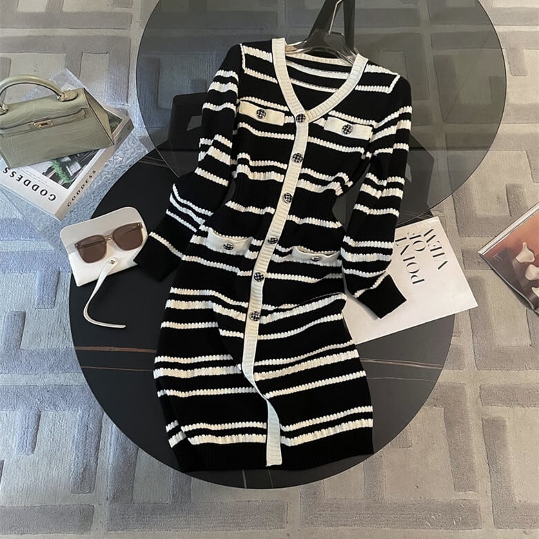 【dress】ボーダー柄ニットワンピース　M25353