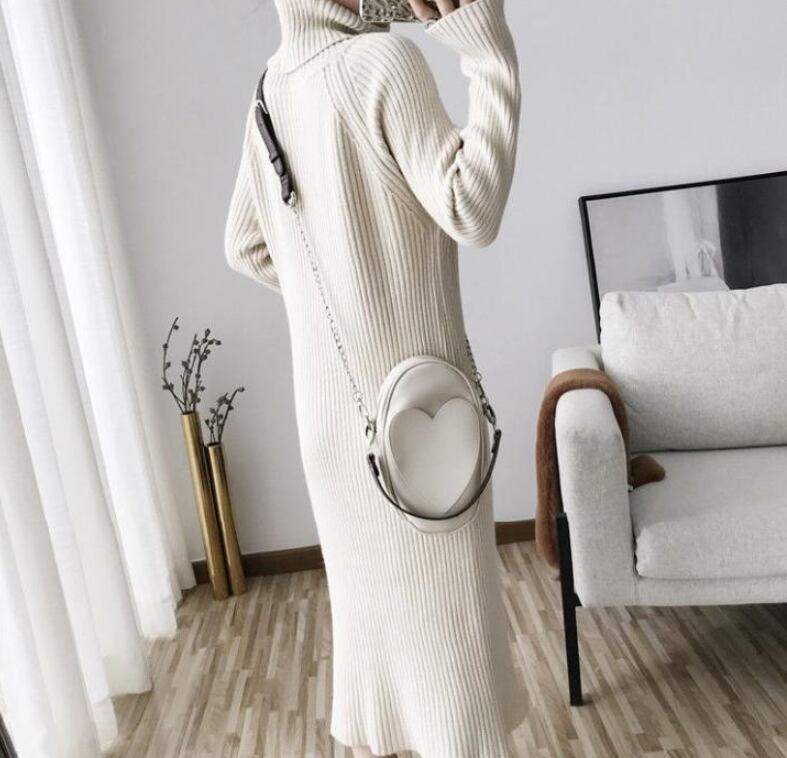 【dress】秋冬気質満点レトロフランス風着痩せハイネックニットワンピース G2598