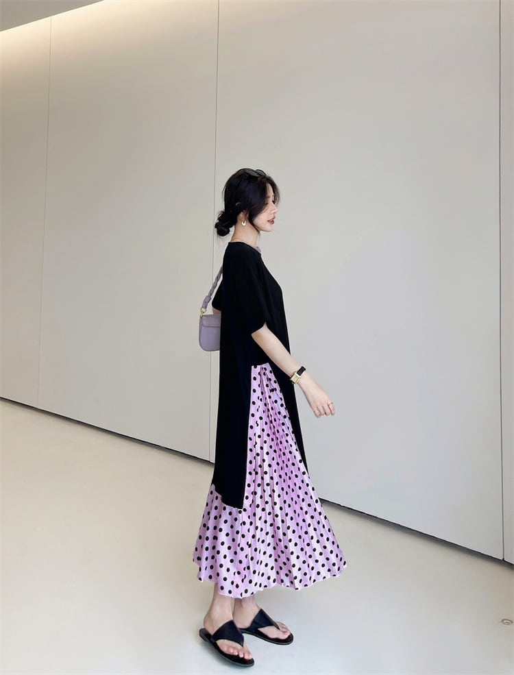 【dress】ドット柄切り替えワンピース　M25160
