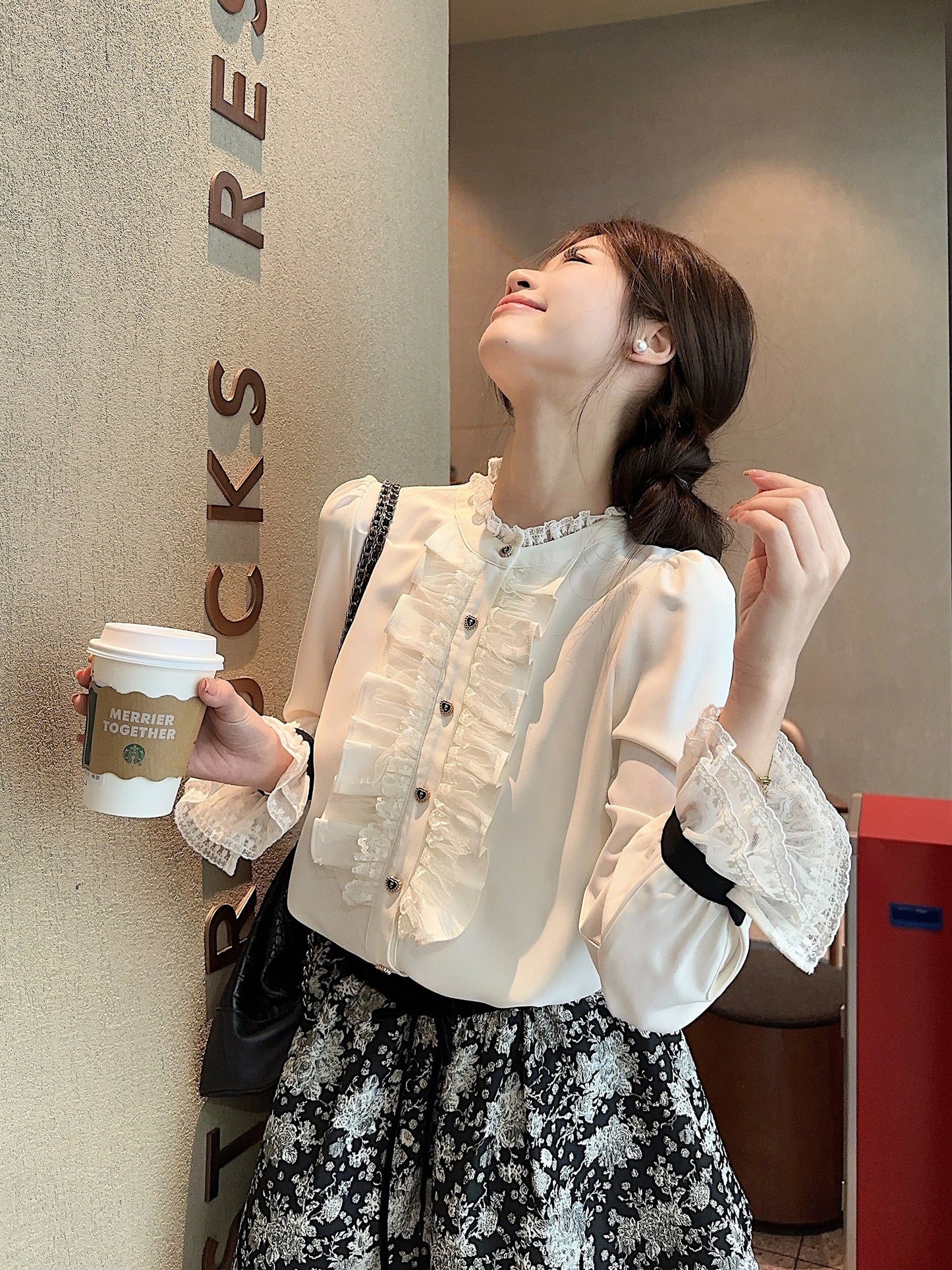 【set】レースシャツトップス×スカートセット　M28619