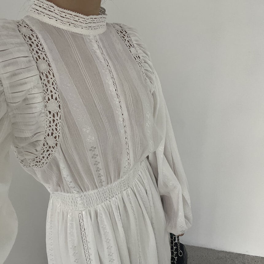 【dress】カットワークレース切り替えワンピース　M29780