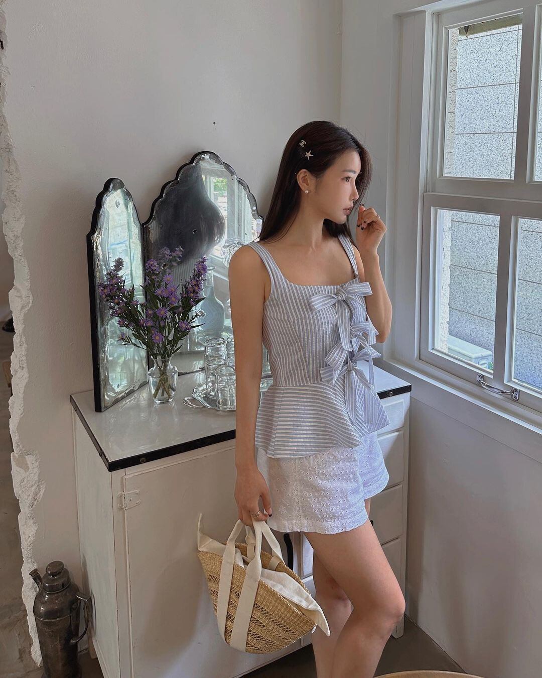 【tops】リボンストライプ柄キャミソールG20097