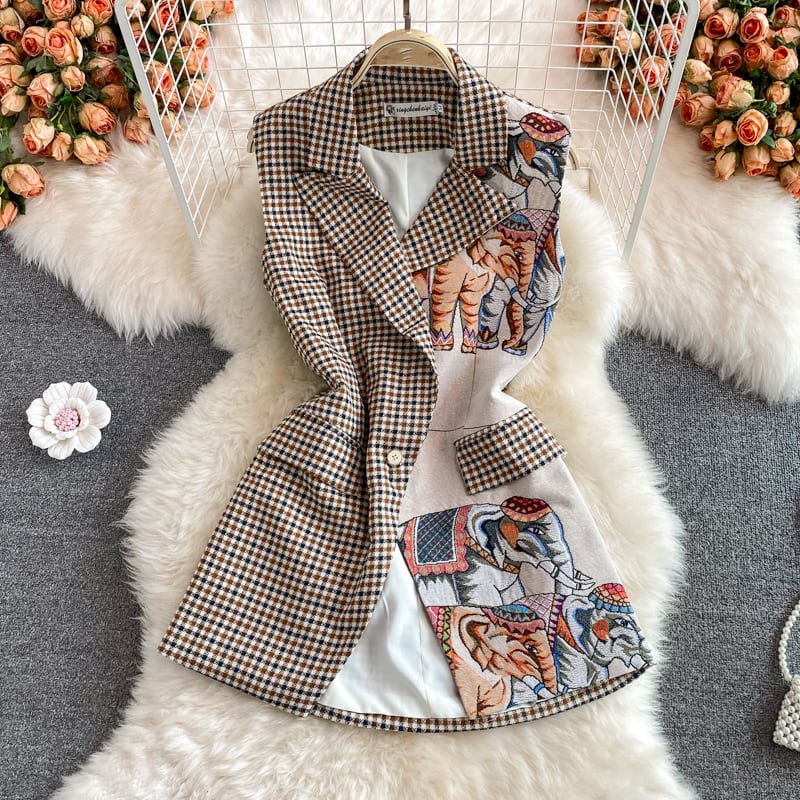 【set】チェック柄チョッキ+ショートパンツ２点セットG20716