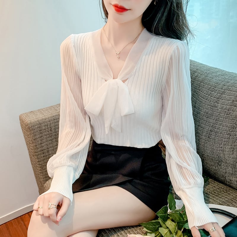 【tops】Vネック切り替えニットブラウスG16806