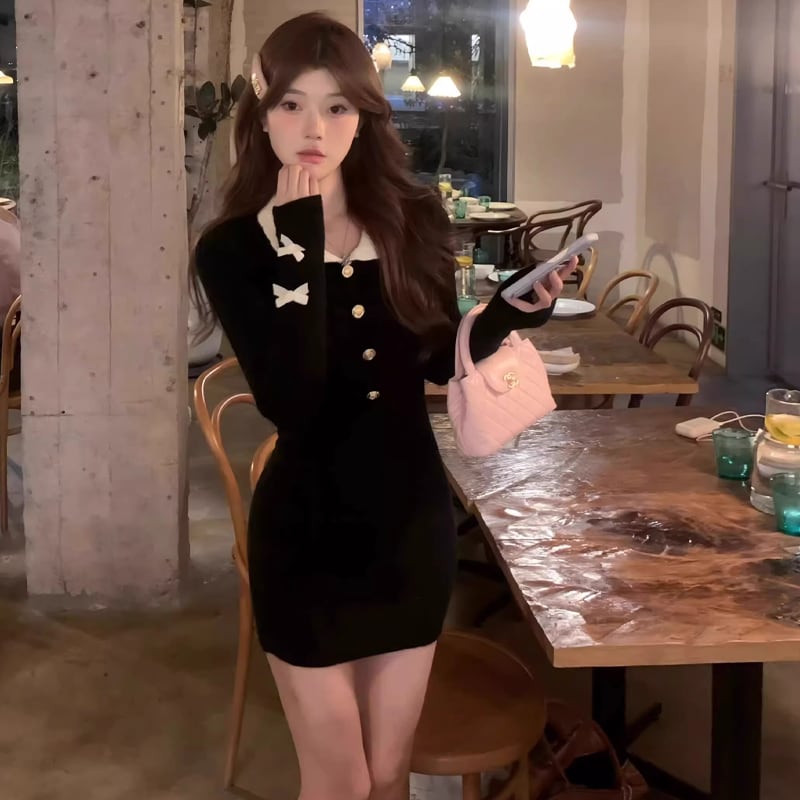 【dress】ピーターパンカラーニットワンピース Q7222