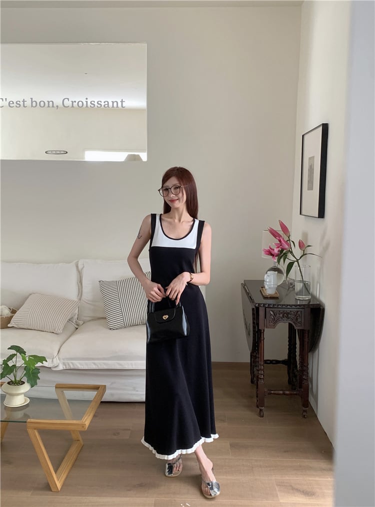 【dress】偽二つ切り替えニットキャミワンピース G20518