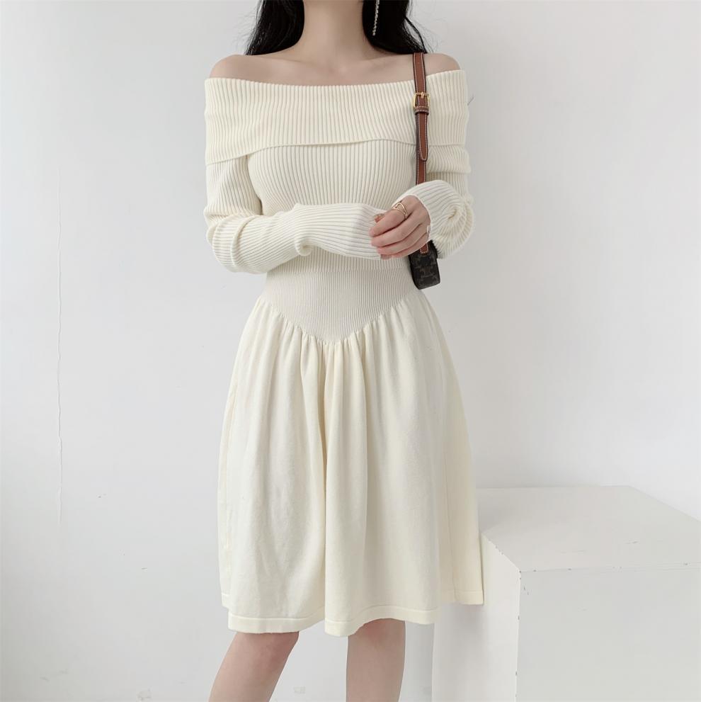 【dress】オフショルダーニットワンピース　M28032