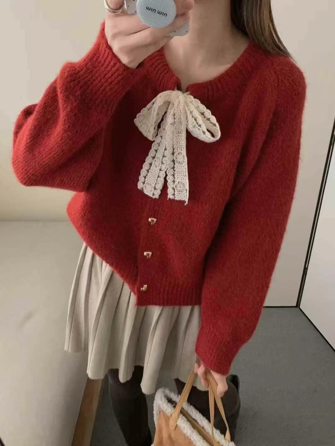 【outer】リボン付きニットカーデ　M28821
