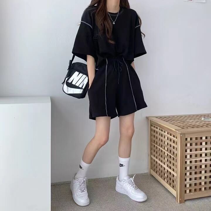 【set】2点セットラウンドネック半袖Ｔシャツ+ショートパンツ日常セットアップF3044