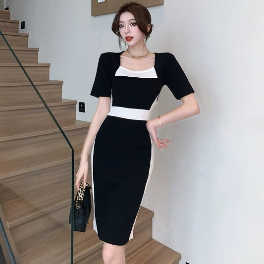 【dress】フランス風気質満点エレガントレディース体型カバー高級感ニットワンピース G13754