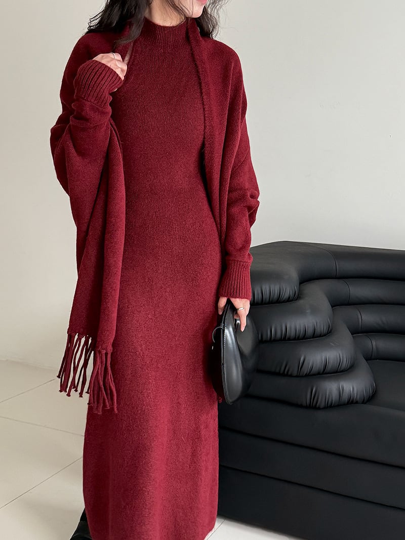 【set】ストール×ノースリーブニットワンピースセット　N3472