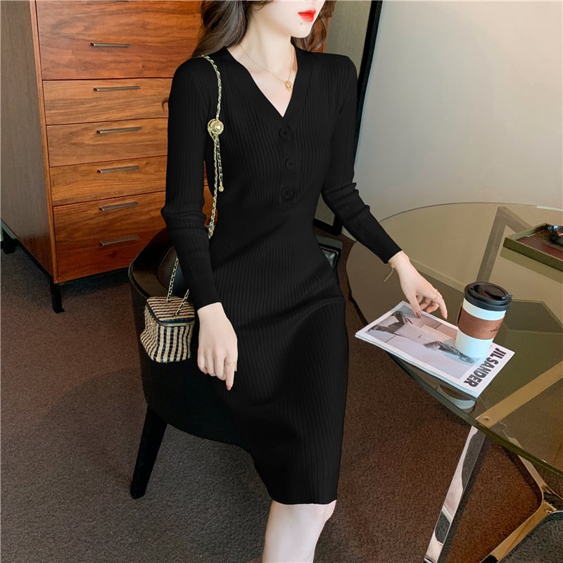 【dress】Vネックニットワンピース　M28210