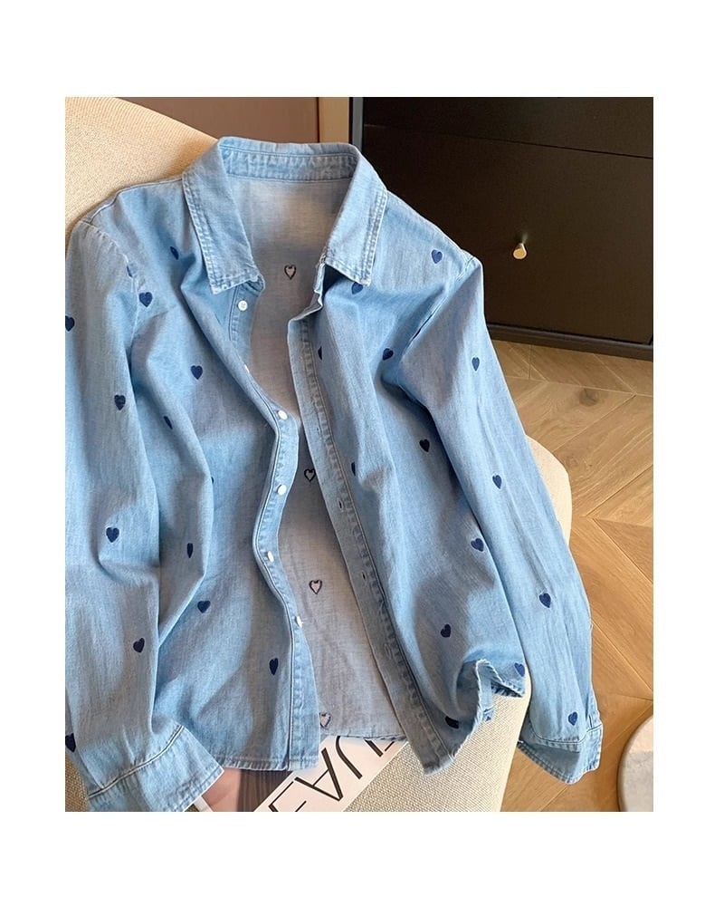 【tops】ハート柄デニムシャツトップス　M29698
