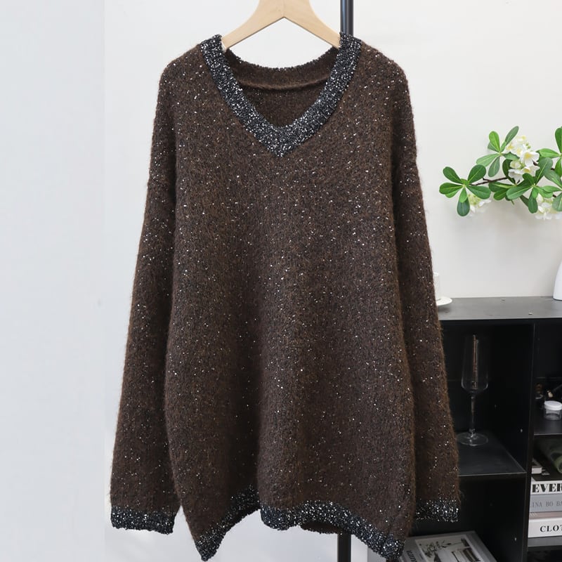 【tops】スパンコール付きニットトップス Q7435
