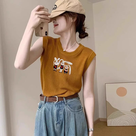 【tops】3色動物柄配色タンクトップF7316