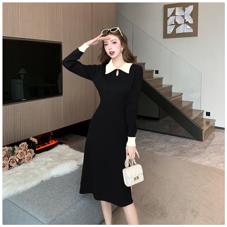 【dress】折り襟ニットワンピース　M19059