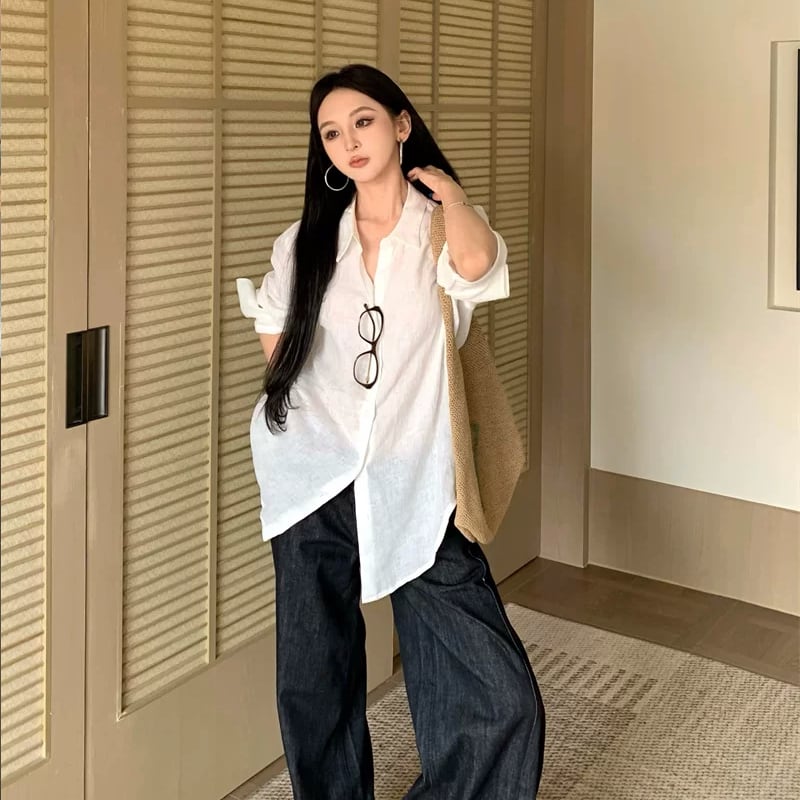 【tops】2色展開ロングシャツ Q8523