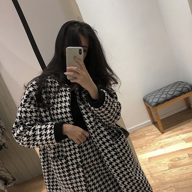 【set】ポケット付き千鳥柄コート+スカート２点セットF6391