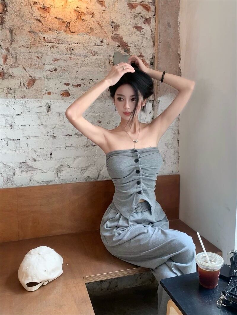 【set】ベアトップ+カジュアルパンツ２点セットG21035