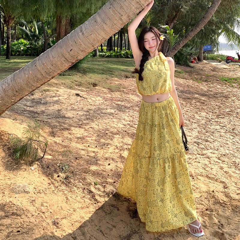 【set】花柄トップス+スカート２点セットG21326