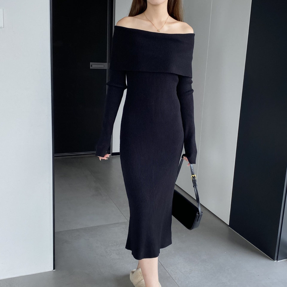 【dress】ボートネックニットワンピース　M18734