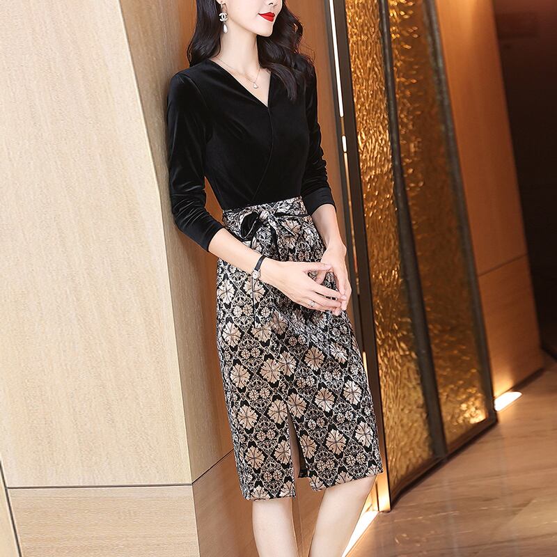 【dress】高級感フランス風好感度UP!気質満点レトロ高品質偽二つ切り替えワンピース G4799