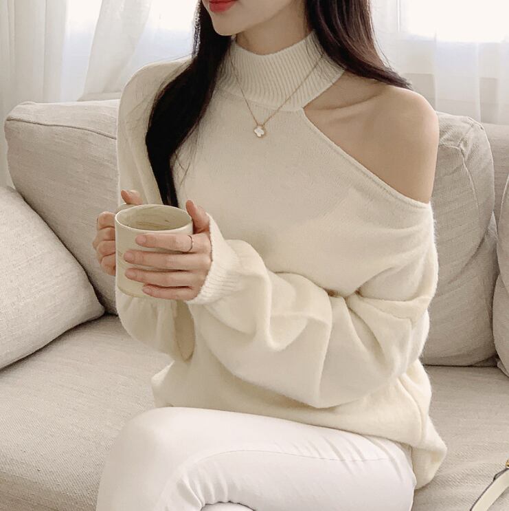 【tops】オフショルダーニットセーター　M18418