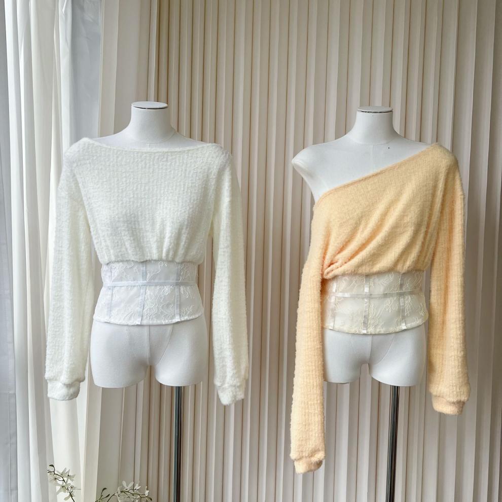 【tops】レース切り替えニットトップス　M27997