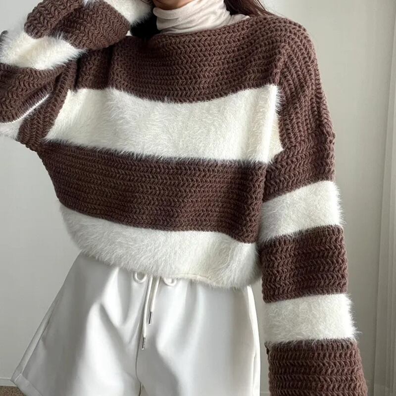 【tops】ボーダー柄ニットセーター　M26908