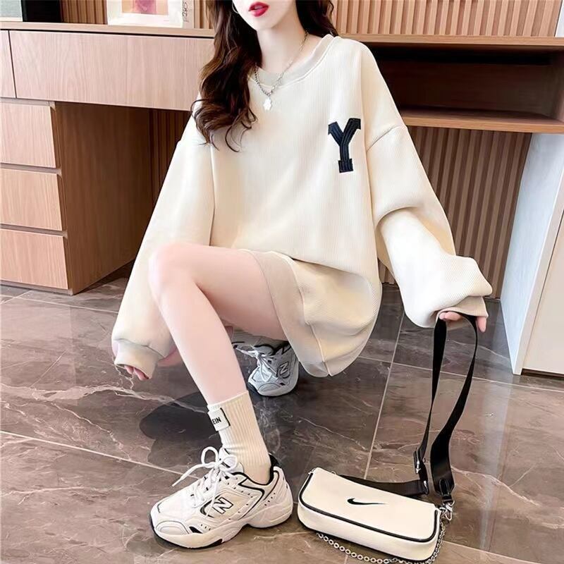 【tops】学院風アルファベット3色裏起毛秋冬新作配色ラウンドネック長袖厚手着回しパーカーF1334