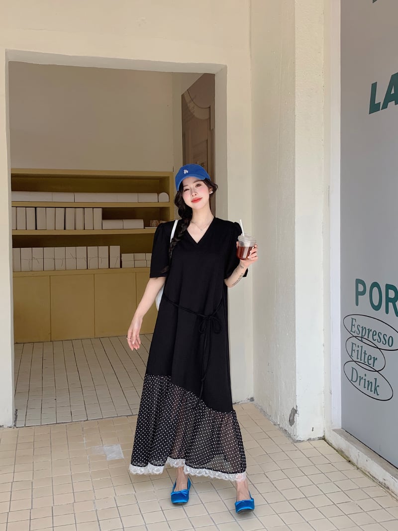 【dress】レース切り替えワンピース　M24958