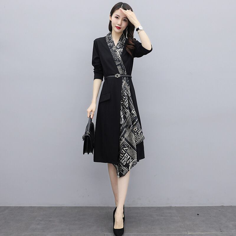 【dress】エレガントファッション気質満点春Vネック切り替えワンピース G2038