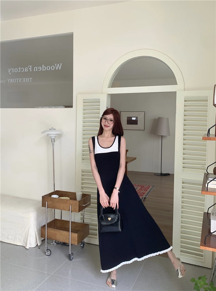 【dress】偽二つ切り替えニットキャミワンピース G20518