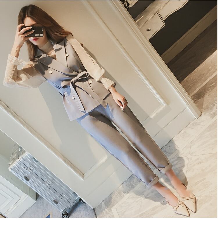 【set】美人度アップ!韓国系スウィート洋気ベスト+シャツ+パンツセットアップ G2087