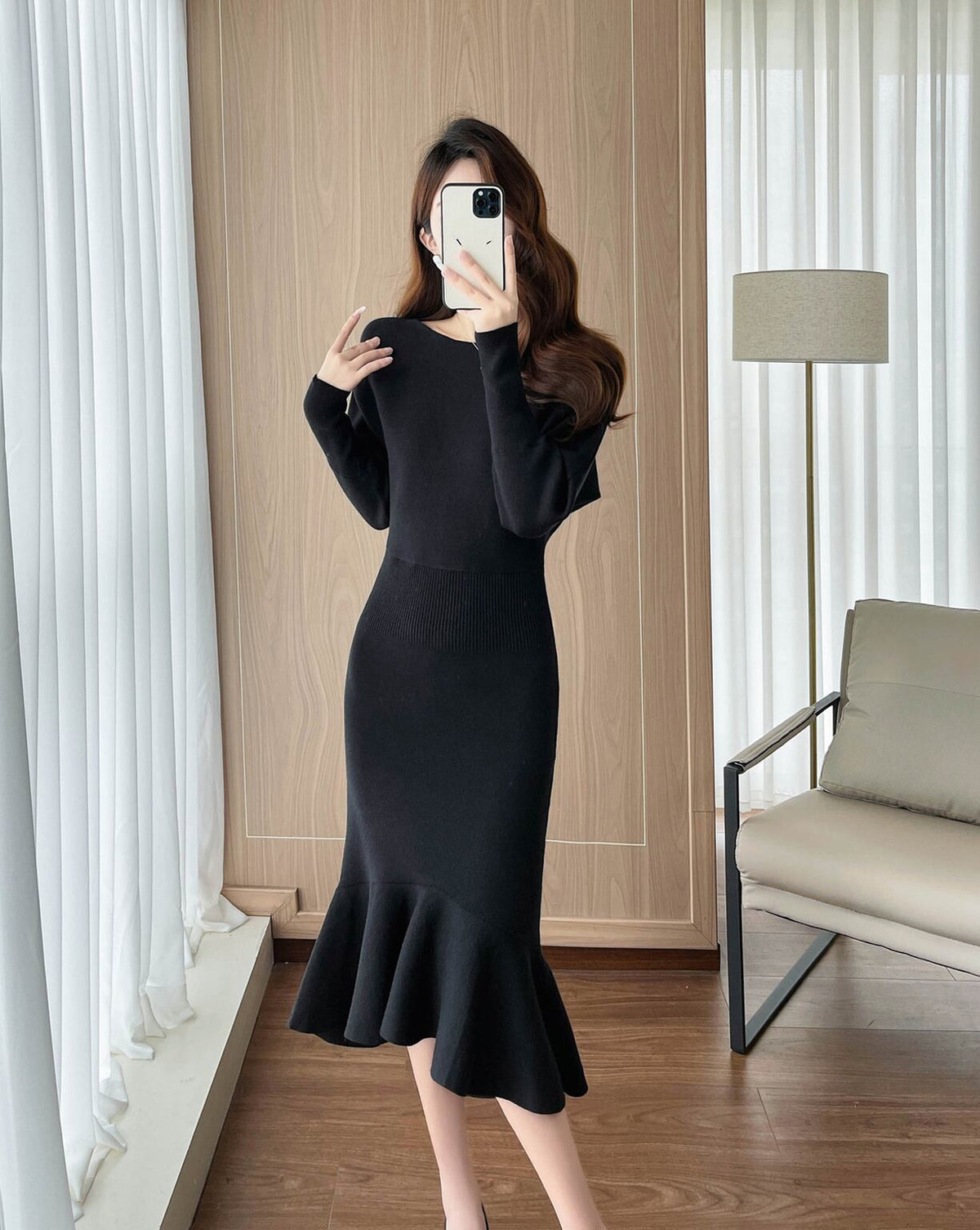 【dress】ニットマーメイドワンピース Q7293