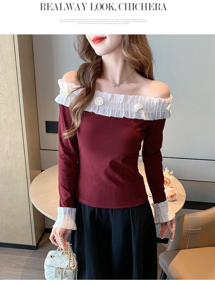 【tops】オフショルダー長袖Tシャツ　M28695