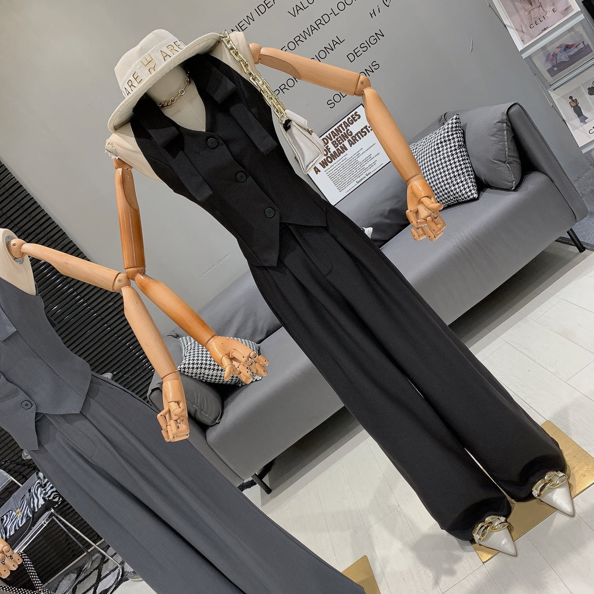 【set】リボン付きベスト×ストレートパンツセット　M24673